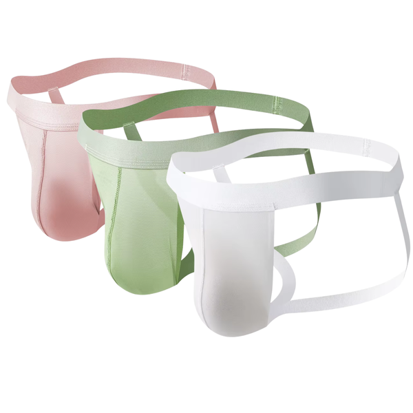3 Pack - Heren String Transparant - Jockstrap Doorzichtig Roze Groen Wit - Sexy Design - Zacht en Comfortabel - Mannen Onderbroek - Lingerie Voor Mannen - Maat L