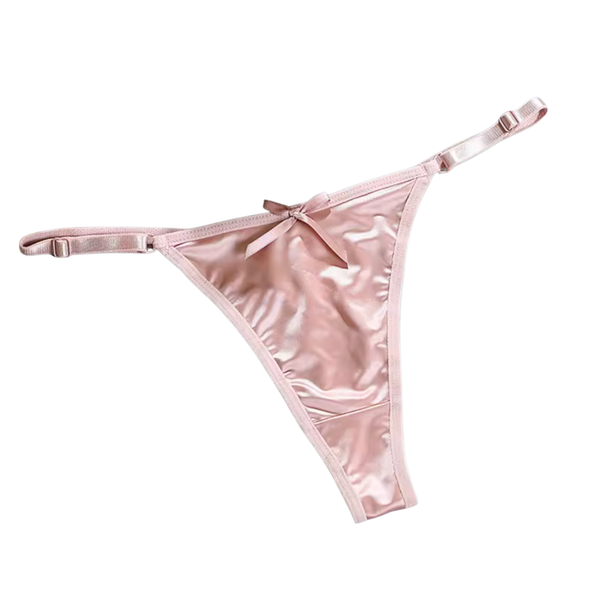 Sexy Satijnen String met Strik - Roze - Schattig - Satijn & Strikje - Dames Onderbroek - Lingerie / Ondergoed - Maat L