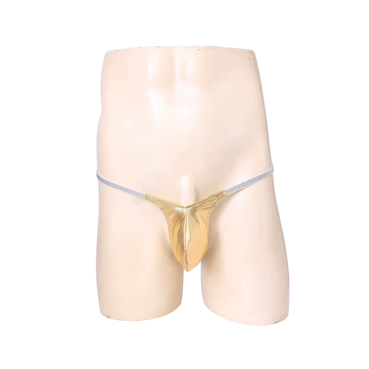 Heren Glanzende G-String – Goud - Sexy Pouch Ondergoed - Mini String - Smalle Zilveren Bandjes - Lage Taille & Hoge Elasticiteit – Ondergoed / Onderbroek / Slip - Mannen Lingerie - One Size