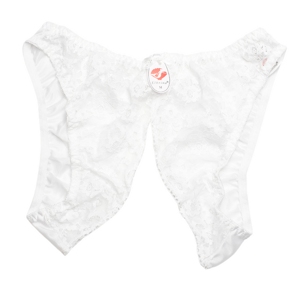 Elbrina Open Kruis Slip – Witte Kant Lingerie – Sexy en Verleidelijk Ondergoed voor Dames – Comfortabele en Luxe String - Maat L