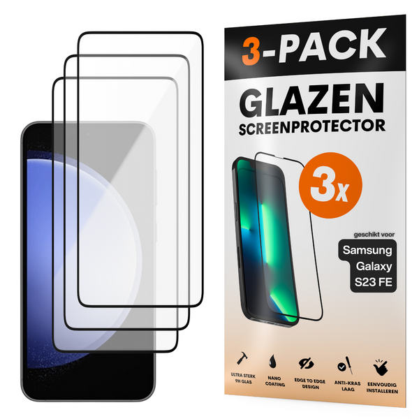 Screenprotector - Geschikt voor Samsung Galaxy S23 FE - Gehard Glas - Full Cover Tempered Glass - Case Friendly - 3 Pack
