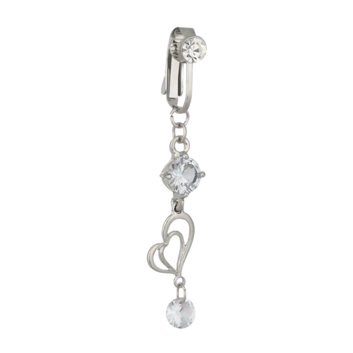 Fake Navelpiercing Zilver - Nep Navelpiercing - Kristal Hartje Hanger - Stainless Steel - Piercing Voor Navel zonder Gaatje