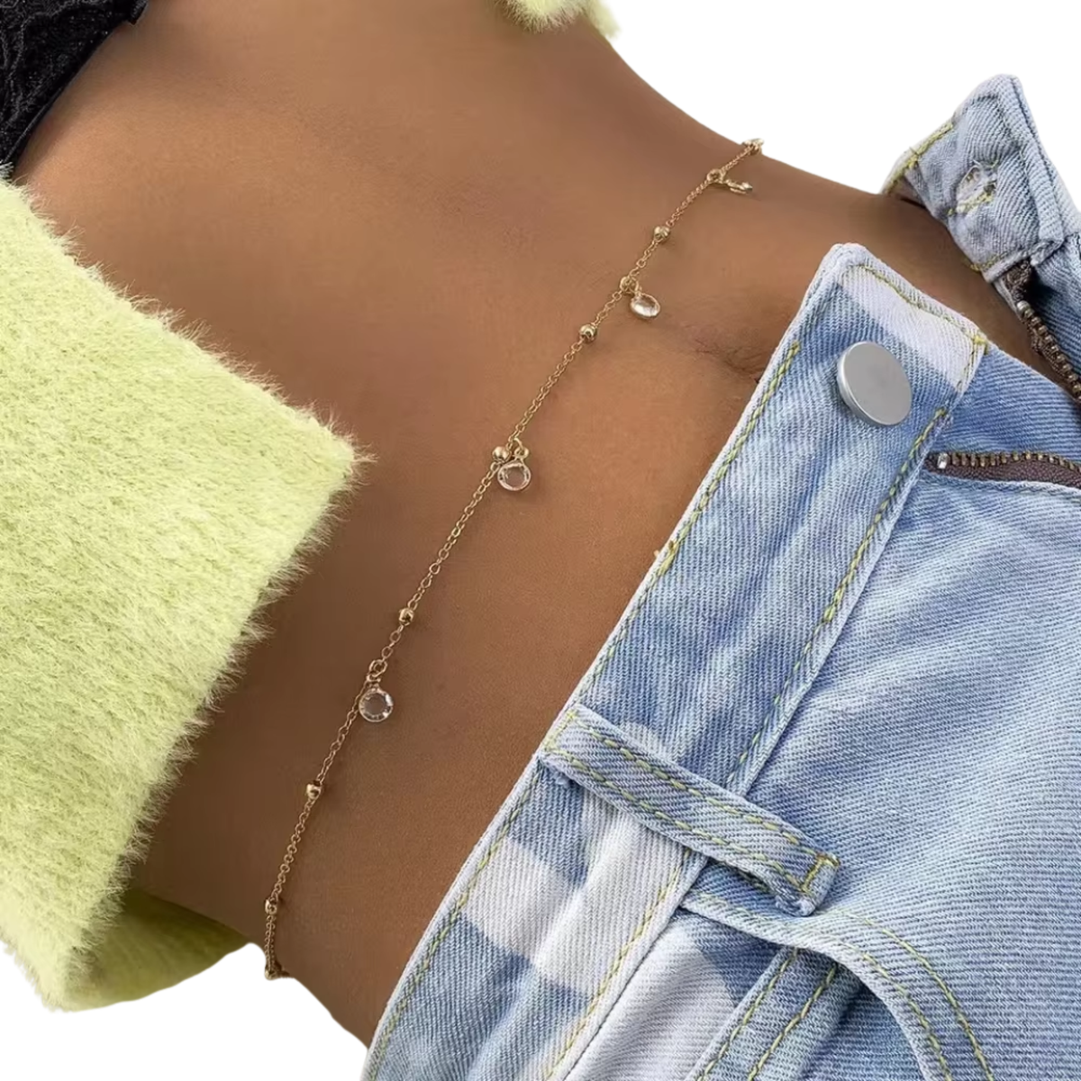 Belly Chain - Goud - Bolletjes en Steentjes - Buikketting Goudkleurig - Zomerse Tailleketting - Heupketting Dames - Buik Ketting