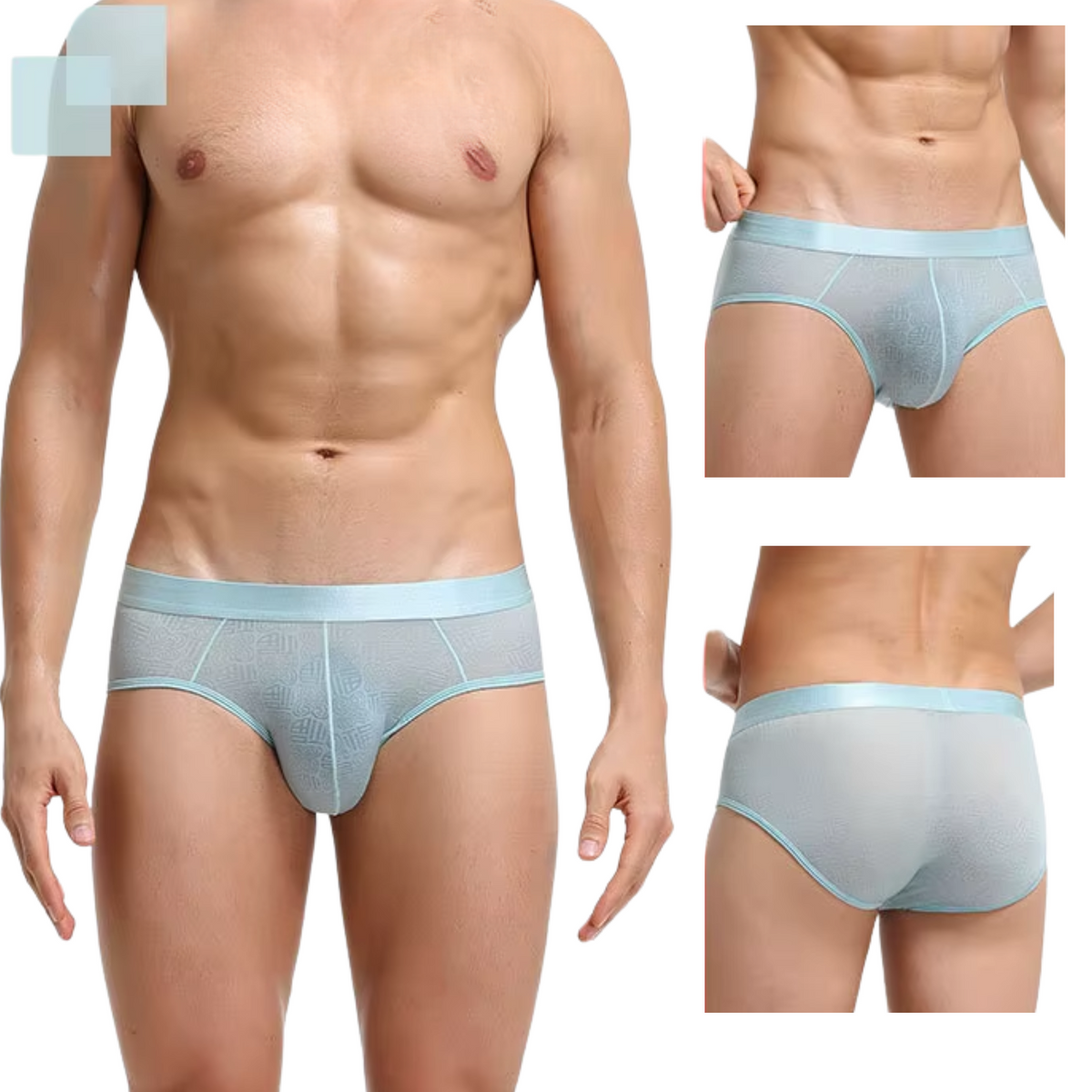 Heren Slip Transparant  - Slip Doorzichtig Lichtblauw - Sexy Mesh Design - Mannen Onderbroek - Lingerie Voor Mannen - Ondergoed Maat XL