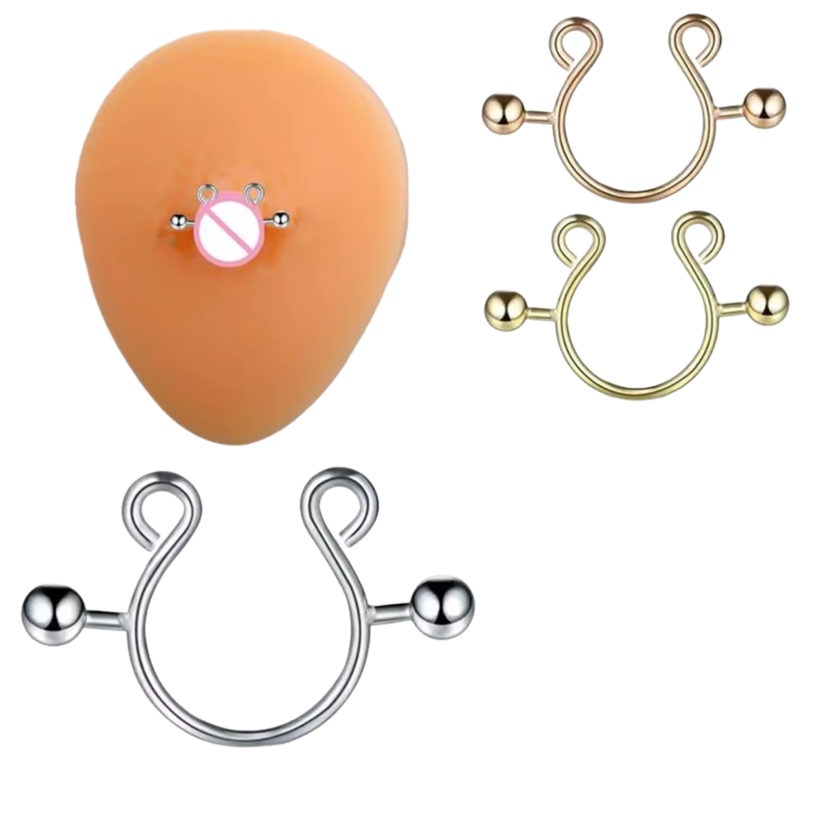 Fake Piercing set - Zilver - Stainless Steel - 2 Stuks - Neuspiercing / Tepelpiercing / Tepelklem - Neusring / Tepelring - Nep Septum Ring Piercing - Verkleedaccessoires - 15 mm