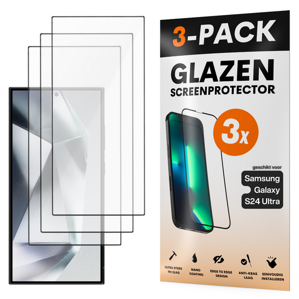 Screenprotector - Geschikt voor Samsung Galaxy S24 Ultra - Gehard Glas - Full Cover Tempered Glass - Case Friendly - 3 Pack
