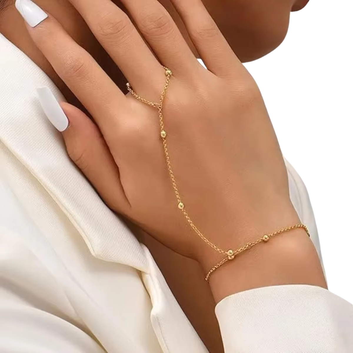 Handketting - Goud - Ketting Met Bolletjes - Handsierraad Goudkleurig - Armband & Ring Dames - Hand Sierraad Ketting