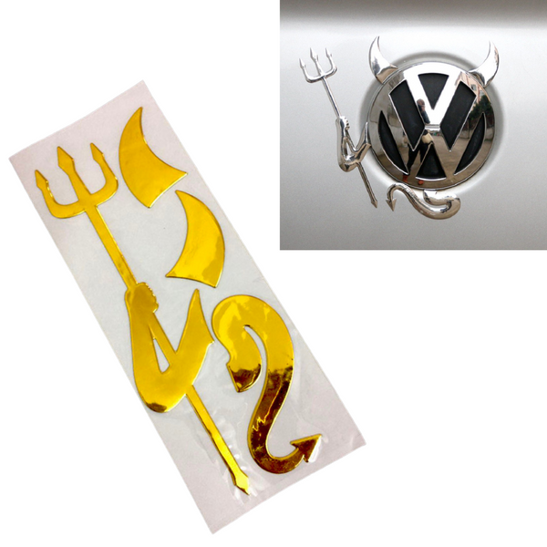 Auto Duivel Logo - Goud - Zelfklevend - Alle Automerken / Universeel - Grappig Embleem - Tuning - Auto Accessoires