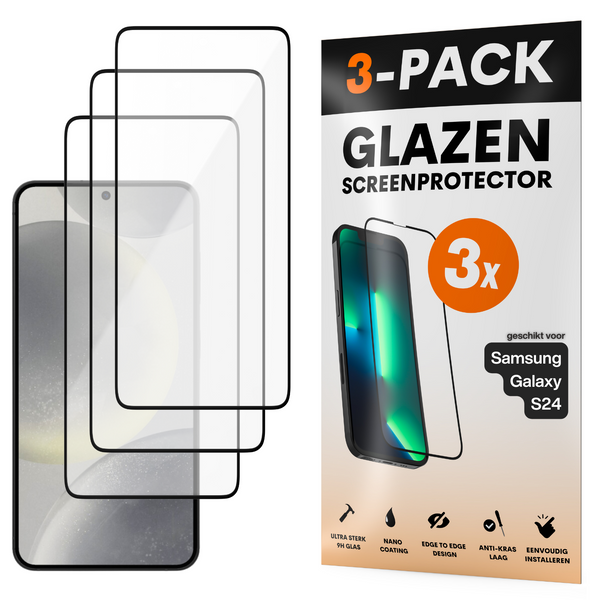 Screenprotector - Geschikt voor Samsung Galaxy S24 - Gehard Glas - Full Cover Tempered Glass - Case Friendly - 3 Pack
