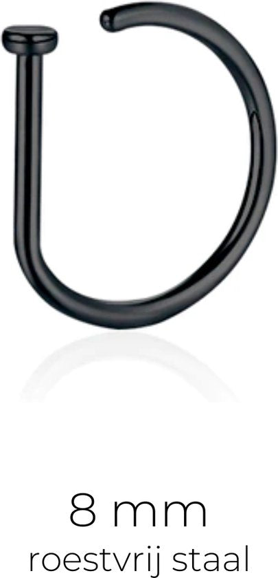 Fake Neuspiercing Zwart - Nep Neuspiercing - Neusring - Nep Piercing Ringetje - RVS Roestvrij Staal - 8 mm