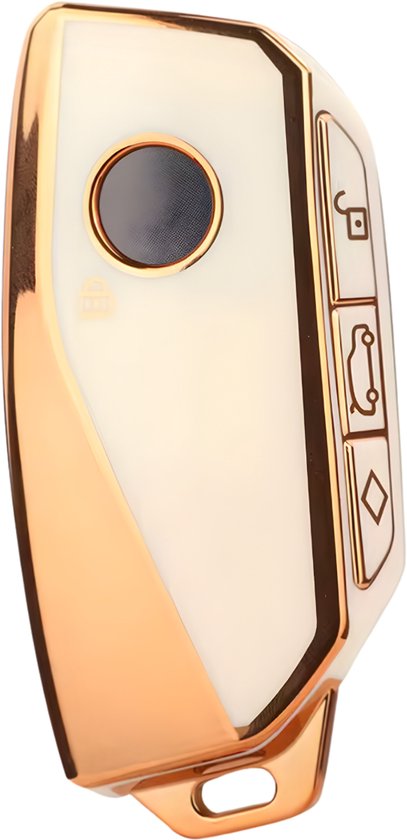 Zachte TPU Sleutelcover - Sleutelhoesje Geschikt voor BMW i7 / X7 / G07 / LCI / iX / U11 / 7 Serie / G70 / G09 / XM / U06 / G81 / M3 / 2023 - Goud met wit - Key Cover - Auto Accessoires