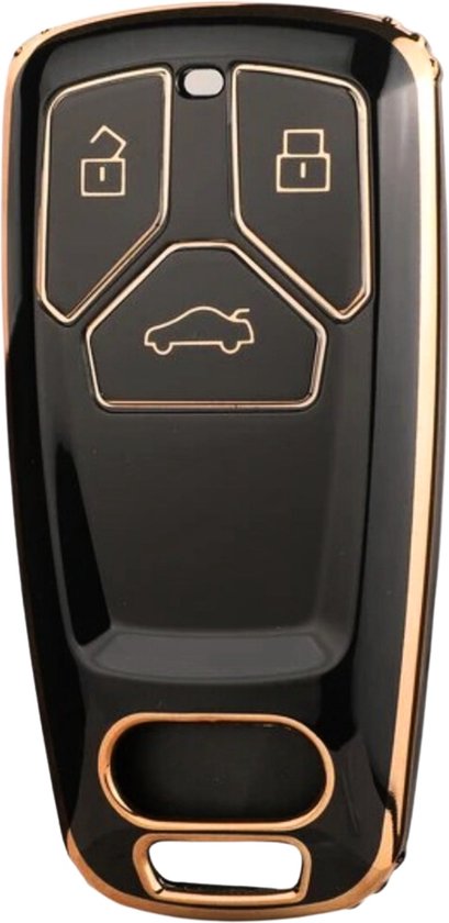Zachte TPU Sleutelcover - Geschikt voor Audi A4 / A5 / A6 / A7 / S4 / S5 / S6 / Q5 / TT / RS - Zwart met Goud - Sleutel Hoesje Cover - Auto Accessoires