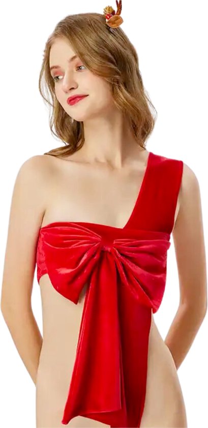 Sexy Kerst Body Dames - Cadeaustrik - Strik Rood - Kerst Lingerie - Erotische Kerst Outfit - Kerstvrouw - Maat M