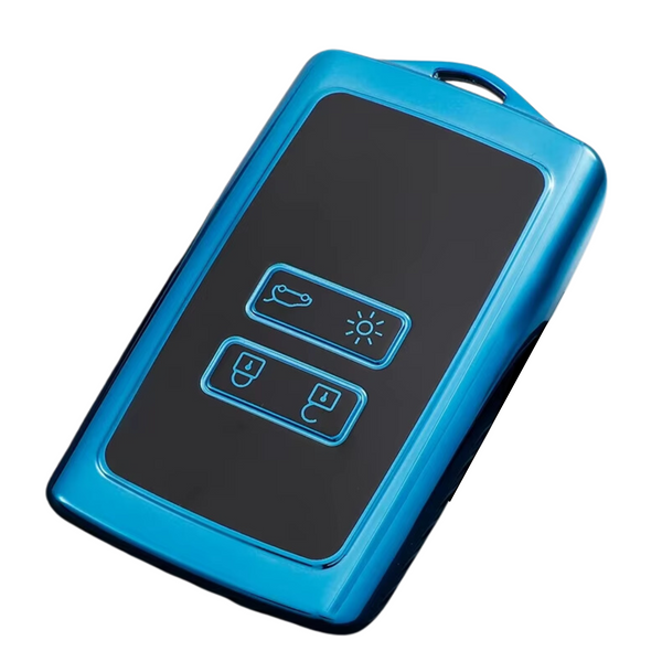 Zachte TPU Sleutelcover - Sleutelhoesje Geschikt voor Renault Koleos / Scénic 4 / Arkana / Captur / Mégane / Talisman / Espace / Clio / Zoë / Dacia Sandero - Zwart met Blauw - Key Cover - Auto Accessoires