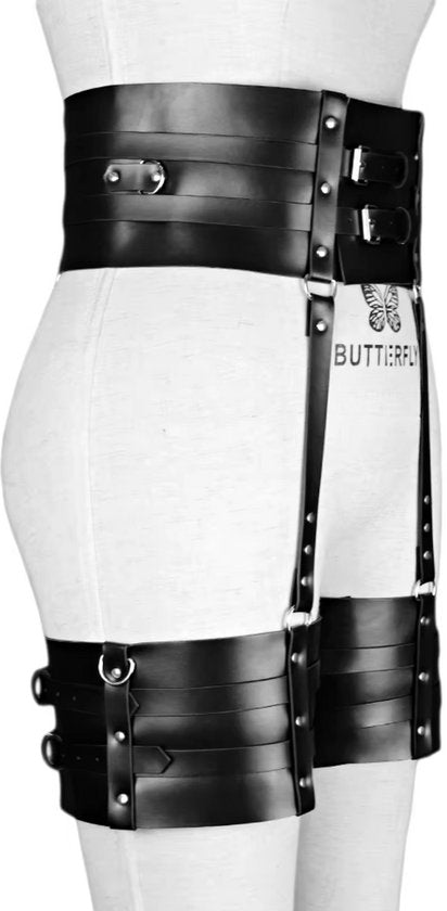 Sexy Zwart Harnas - Verstelbaar Tuigje met Brede Riemen voor Middel en Benen - Kunstleer Bondage Lingerie - Erotisch Sex Speeltje voor Mannen en Vrouwen - Sex Toys