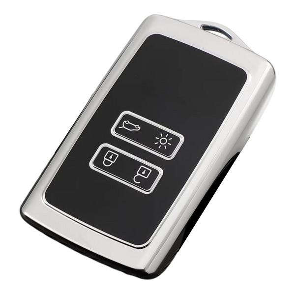 Zachte TPU Sleutelcover - Sleutelhoesje Geschikt voor Renault Koleos / Scénic 4 / Arkana / Captur / Mégane / Talisman / Espace / Clio / Zoë / Dacia Sandero - Zwart met Zilver - Key Cover - Auto Accessoires