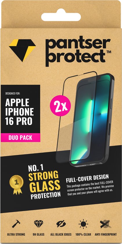 DUO-PACK - 2x Pantser Protect™ Glass Screenprotector Geschikt voor Apple IPhone 16  Pro - Case Friendly - Premium Pantserglas - Glazen Screen Protector