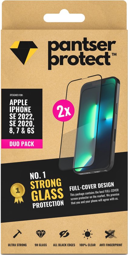DUO-PACK - 2x Pantser Protect™ Glass Screenprotector Geschikt voor iPhone SE 2022 / SE 2020 / 8 / 7 - Case Friendly - Premium Pantserglas - Glazen Screen Protector