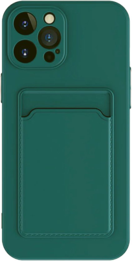 Stevig TPU Hoesje - Geschikt voor Apple iPhone 14 Pro - Met Kaarthouder - Groen - Shockproof Case met Pasjeshouder - TPU Hoes Met Vakje Voor Pasje - Card Case Back Cover