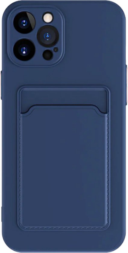 Stevig TPU Hoesje - Geschikt voor Apple iPhone 14 Pro - Met Kaarthouder - Donkerblauw - Shockproof Case met Pasjeshouder - TPU Hoes Met Vakje Voor Pasje - Card Case Back Cover