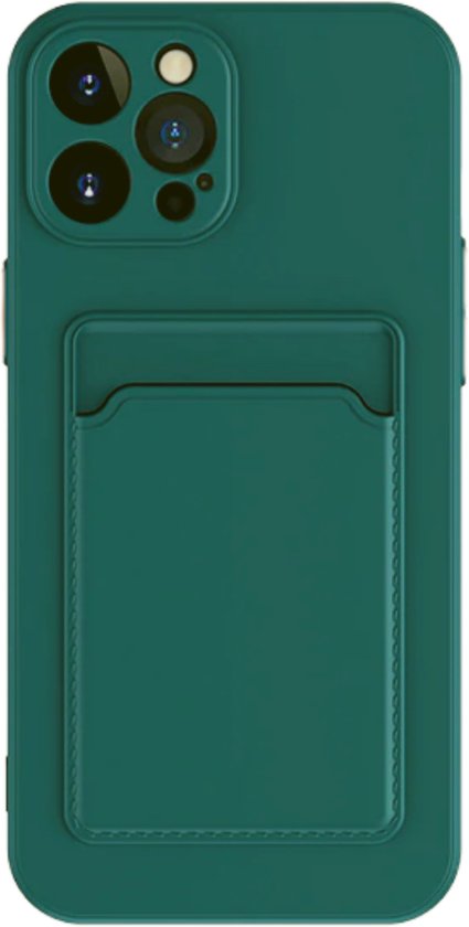 Stevig TPU Hoesje - Geschikt voor Apple iPhone 15 Pro - Met Kaarthouder - Donkergroen - Shockproof Case met Pasjeshouder - TPU Hoes Met Vakje Voor Pasje - Card Case Back Cover
