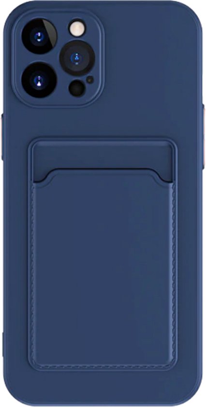Stevig TPU Hoesje - Geschikt voor Apple iPhone 15 Pro  - Met Kaarthouder - Donkerblauw - Shockproof Case met Pasjeshouder - TPU Hoes Met Vakje Voor Pasje - Card Case Back Cover