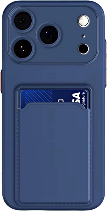 Hoesje Geschikt voor Apple iPhone 17 - Stevig TPU - Met Kaarthouder - Donkerblauw - Shockproof Case met Pasjeshouder - TPU Hoes Met Vakje Voor Pasje - Card Case Back Cover