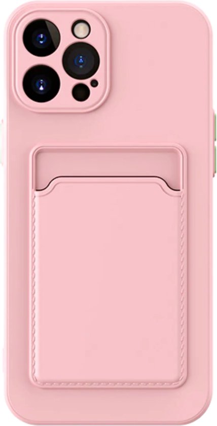 Set van 2 - Stevig TPU Hoesje - Geschikt voor Apple iPhone 16 Pro - Met Kaarthouder - Roze & Lichtblauw - Shockproof Case met Pasjeshouder - TPU Hoes Met Vakje Voor Pasje - Card Case Back Cover