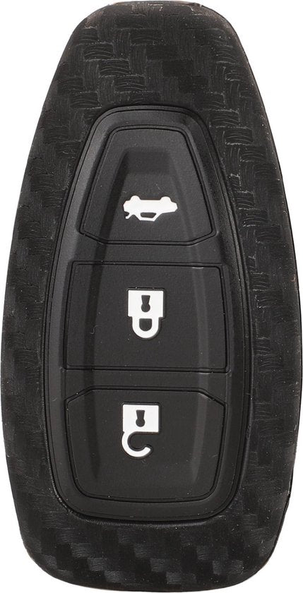 Zachte Carbon Sleutelcover met Knoppen - Sleutelhoesje Geschikt voor Ford Focus / Fiesta / Fusion / Kuga / Puma / Mondeo / C-Max / S-Max / Transit / Ecosport - Siliconen Materiaal - Sleutel Hoesje Cover - Auto Accessoires