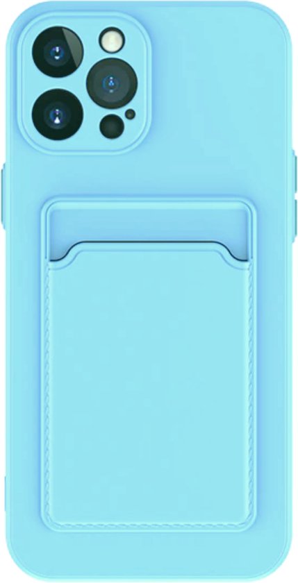 Stevig TPU Hoesje - Geschikt voor Apple iPhone 15 Pro Max - Met Kaarthouder - Lichtblauw - Shockproof Case met Pasjeshouder - TPU Hoes Met Vakje Voor Pasje - Card Case Back Cover