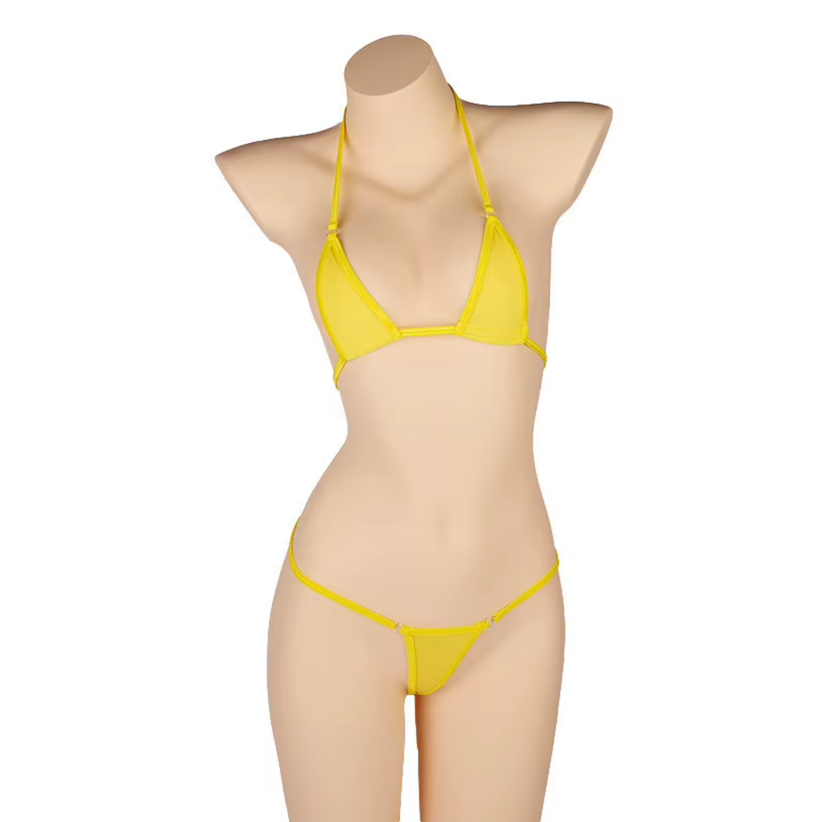 Sexy Dames Bikini Set – Geel - Mini Lingerie Set Tweedelig - Halter Top Zonder Beugel - Micro T String - Met Verstelbare Bandjes & Stretch - Ondergoed Voor Vrouwen - One Size