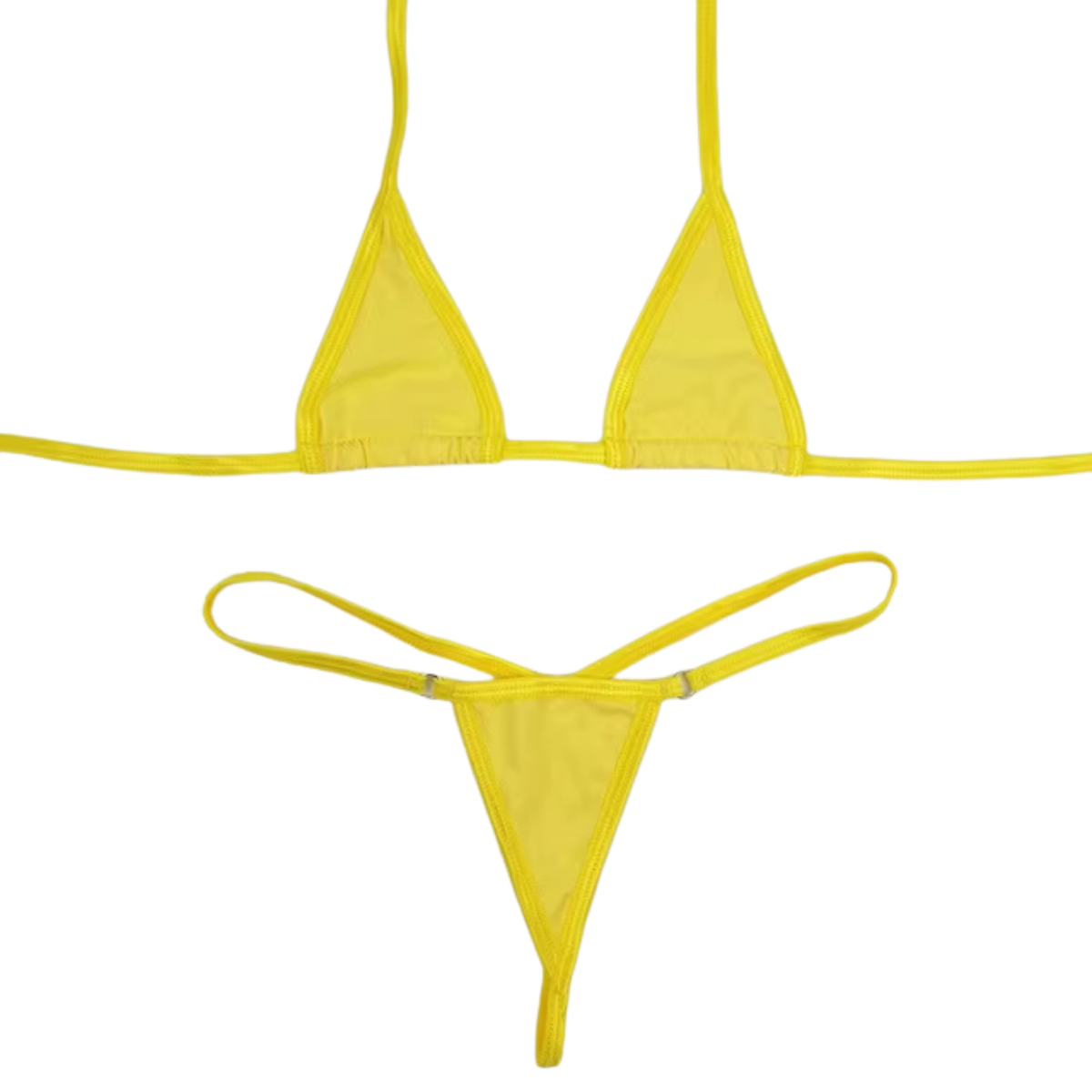 Sexy Dames Bikini Set – Geel - Mini Lingerie Set Tweedelig - Halter Top Zonder Beugel - Micro T String - Met Verstelbare Bandjes & Stretch - Ondergoed Voor Vrouwen - One Size