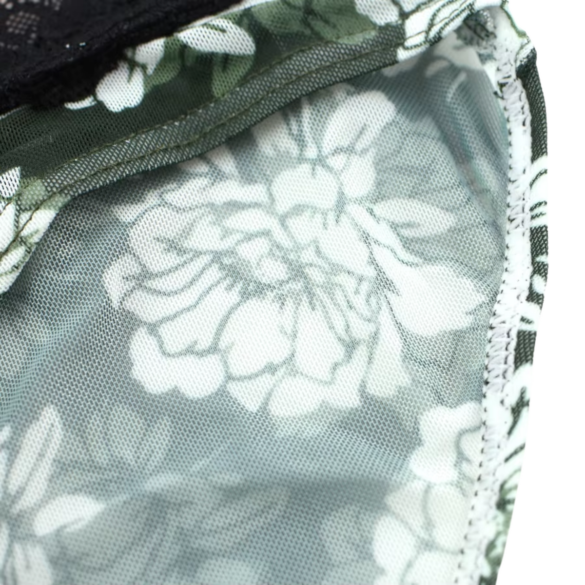 Heren Slip Doorzichtig met Bloemen - Mesh Slip Gebloemd Groen & Wit - Sexy Transparant Design - Mannen Onderbroek - Lingerie Voor Mannen - Ondergoed Maat L