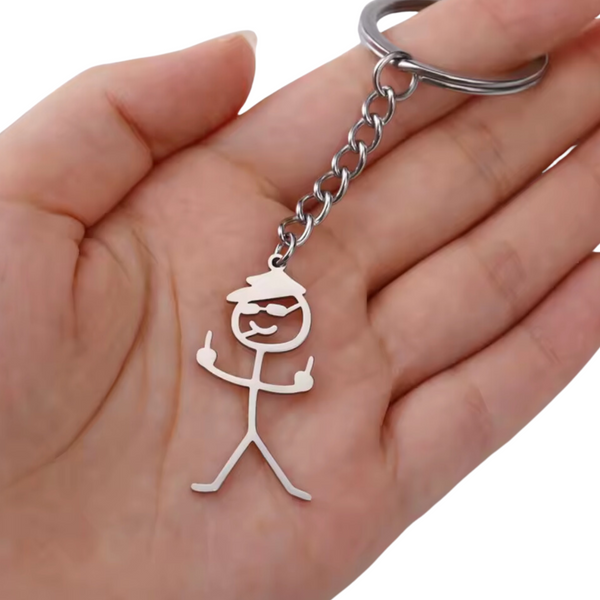 Grappige Sleutelhanger – RVS - Middelvinger Poppetje Zonnebril - Humoristisch Poppetje in Zilver – Uniek Cadeau Accessoire - Tassenhanger - Sleutel Hanger Roestvrij Staal