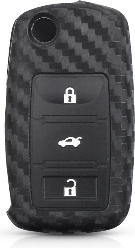 Zachte Carbon Sleutelcover met Knoppen - Sleutelhoesje Geschikt voor Volkswagen Golf / Polo / Tiguan / Up / Passat / Seat Leon / Skoda Citigo - Siliconen Materiaal - Sleutel Hoesje Cover - Auto Accessoires