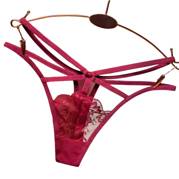 Sexy Kanten String – Bordeaux - Open Design met Bandjes - Comfortabel, Ademend, Sexy en Zacht Dames Ondergoed - One Size - Perfecte Pasvorm
