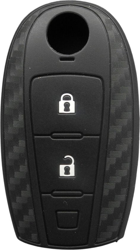 Zachte Carbon Sleutelcover met Knoppen - Sleutelhoesje Geschikt voor Suzuki Swift / Swift Sport / SX4 / Scross / Ignis / Vitara - Siliconen Materiaal - Sleutel Hoesje Cover - Auto Accessoires