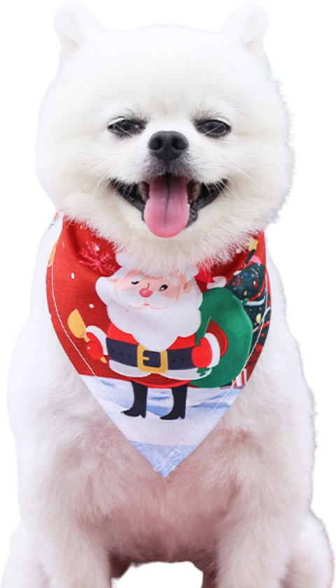 Kerst Sjaaltje - Hond & Kat - Kerstman in Sneeuw - Winter - Honden Das Rood - Kerstpakje voor Honden en Katten - Hondentrui - Kerstkostuum - Hondenkleding - Maat S