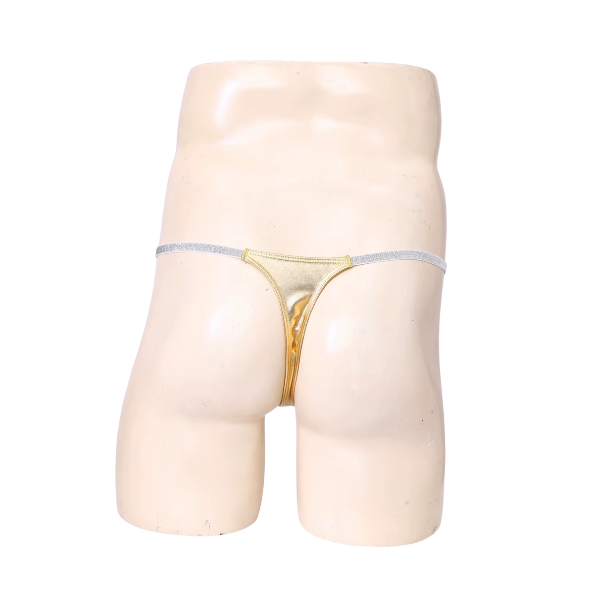 Heren Glanzende G-String – Goud - Sexy Pouch Ondergoed - Mini String - Smalle Zilveren Bandjes - Lage Taille & Hoge Elasticiteit – Ondergoed / Onderbroek / Slip - Mannen Lingerie - One Size