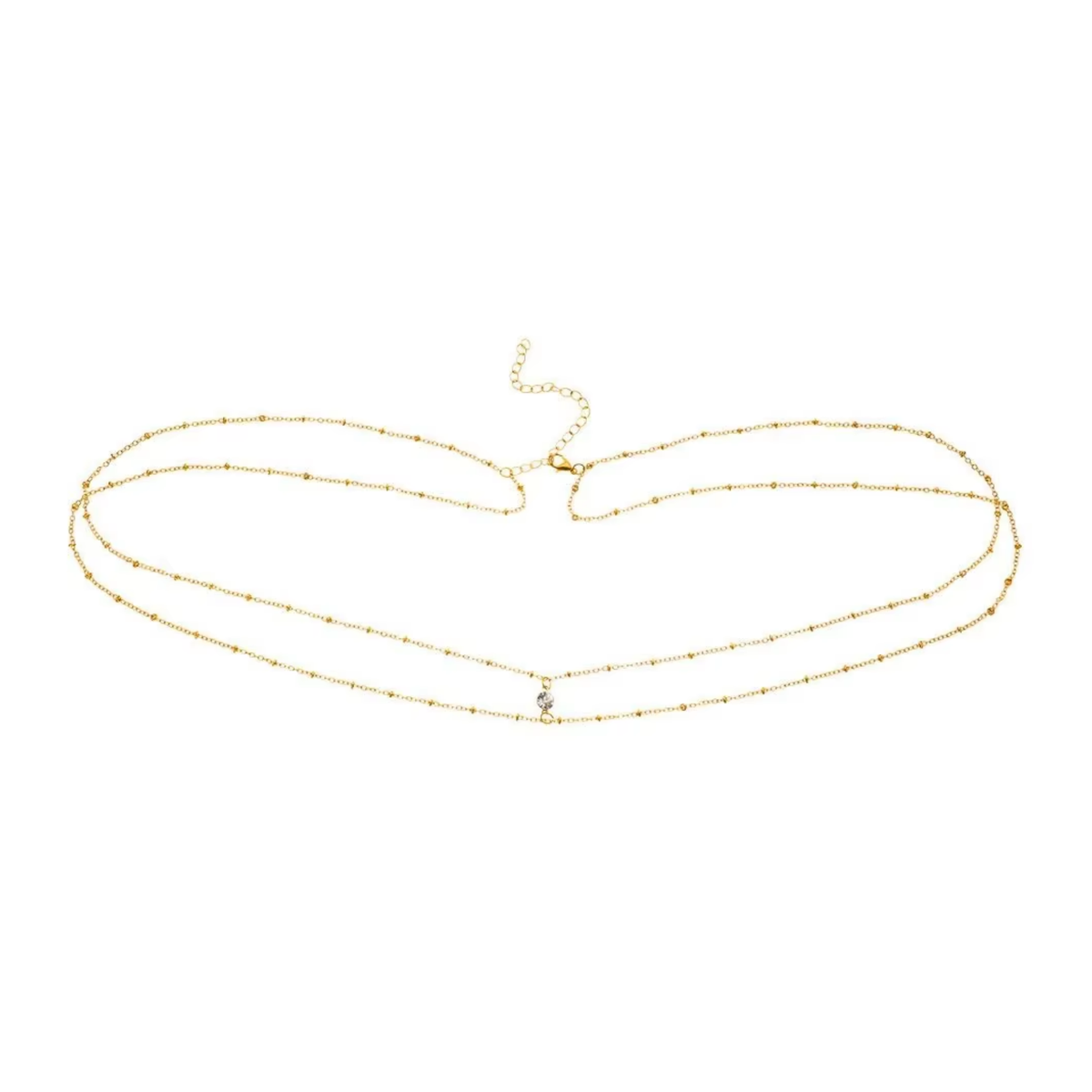 Belly Chain - Goud - Dubbele Ketting Met Bolletjes En Steentje - Buikketting Goudkleurig - Zomerse Tailleketting - Heupketting Dames - Buik Ketting
