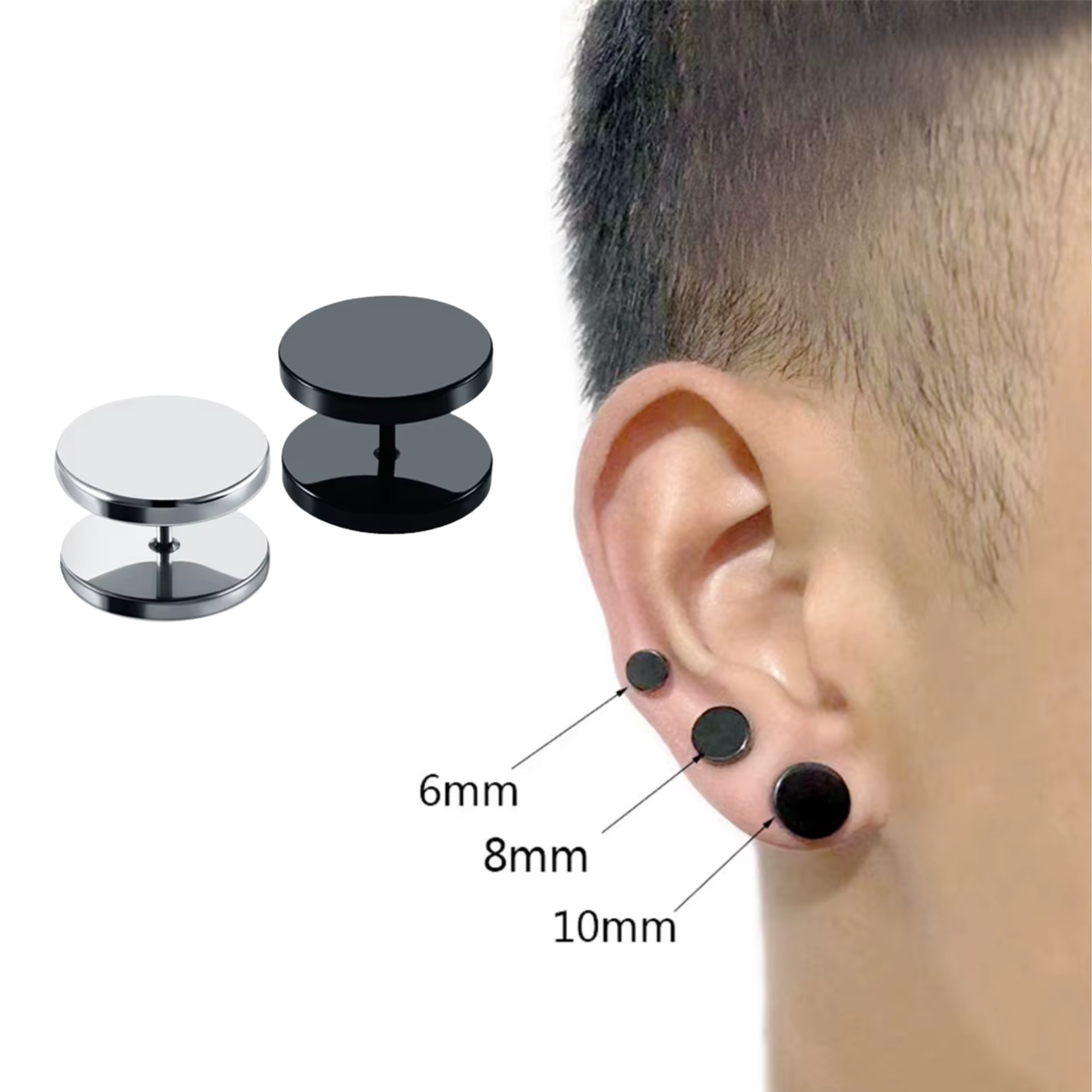 Piercing Set - 2 Nep Tunnel Piercings - Zilver & Zwart - Stainless Steel - Lippiercing / Oorpiercing - Piercing Schroefje  - Oorbel - Verkleedaccessoires - 12mm