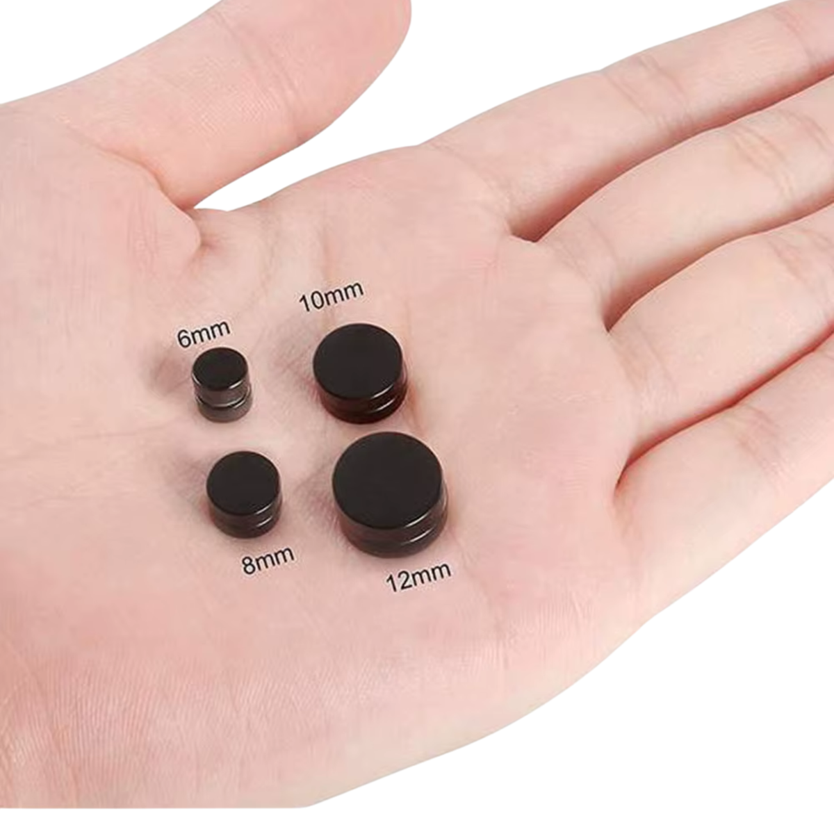 Magnetische Fake Piercing Set - 4 Nep Tunnel Piercings - Zilver & Zwart - Stainless Steel - Lippiercing / Oorpiercing / Wangpiercing - Nep Piercing Magnetische Plaatjes  - Oorbel - Verkleedaccessoires - 12 mm
