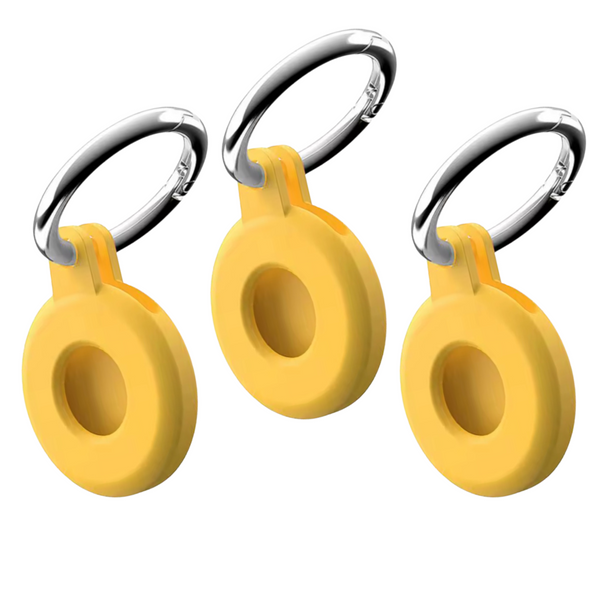 Sleutelhanger Geschikt voor Apple Airtag - 3 Pack - Tassenhanger / Kofferhanger - Geel - Airtag Houder - Airtag Hanger - Case - Airtag Hoesje - Siliconen Houder
