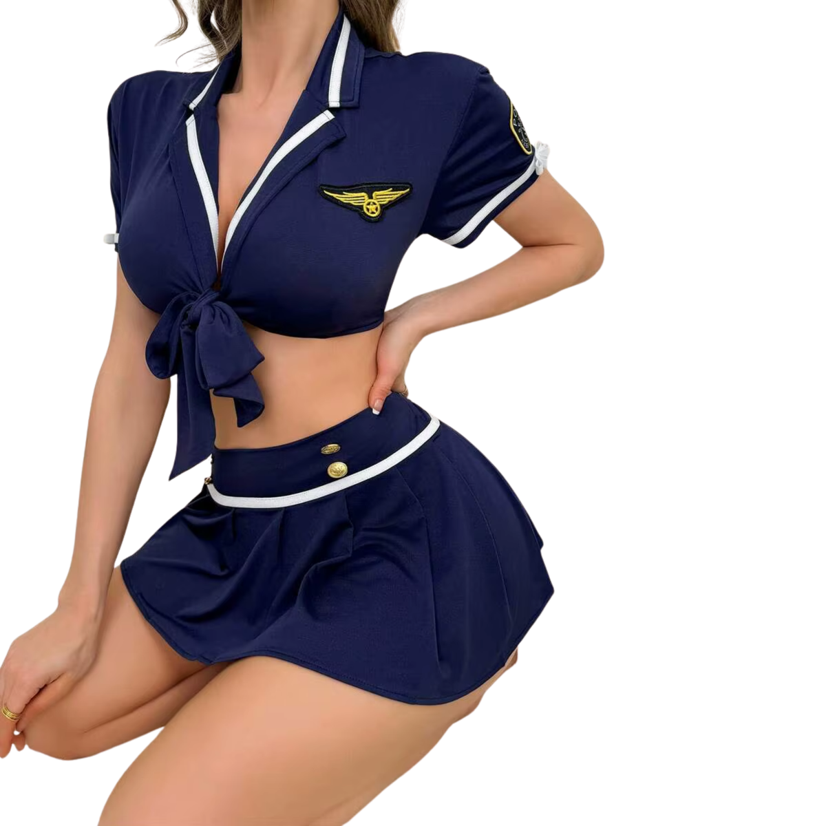 Sexy Politie Kostuum - 2-delig Blauw Verkleedpakje - Rokje & Korte Top  - Rollenspel / Cosplay - Lingerie Ondergoed voor Dames - Maat L