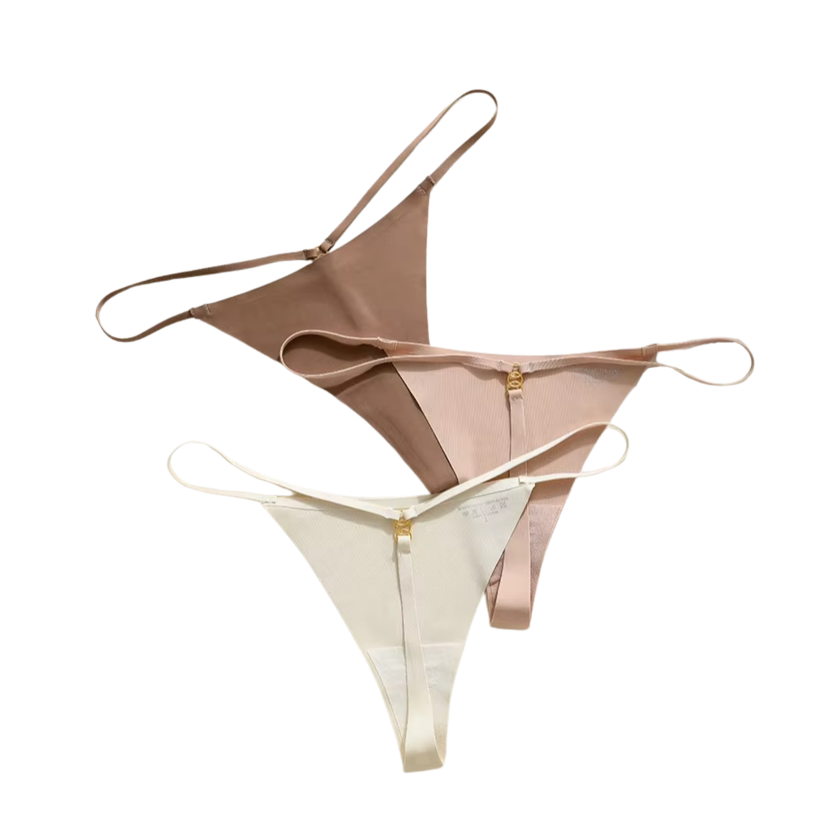 Dames Strings Naadloos - Neutrale Kleuren - Smalle Bandjes - Seamless Ondergoed - Lichtbruin / Wit / Lichtroze - Comfortabele en Sexy Lingerie - Brazilian / Slip / Onderbroek - Maat M