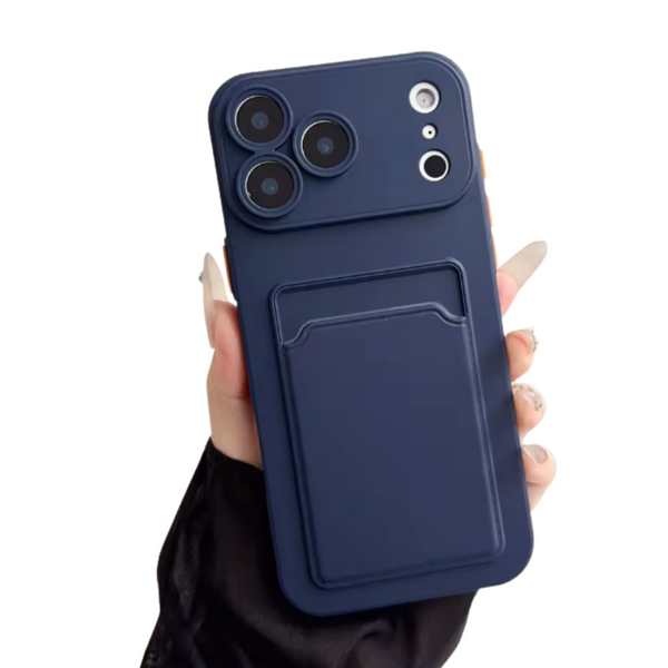 Hoesje Geschikt voor Apple iPhone 17 Pro - Stevig TPU - Met Kaarthouder - Donkerblauw - Shockproof Case met Pasjeshouder - TPU Hoes Met Vakje Voor Pasje - Card Case Back Cover