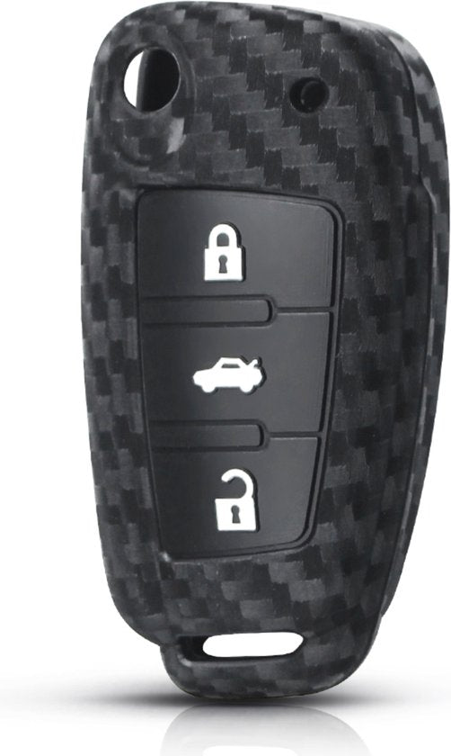 Zachte Carbon Sleutelcover met Knoppen - Sleutelhoesje Geschikt voor Audi A1 / A3 / A5 / A6 / Q3 / Q5 / S3 / S5 / RS - Siliconen Materiaal - Sleutel Hoesje Cover - Auto Accessoires