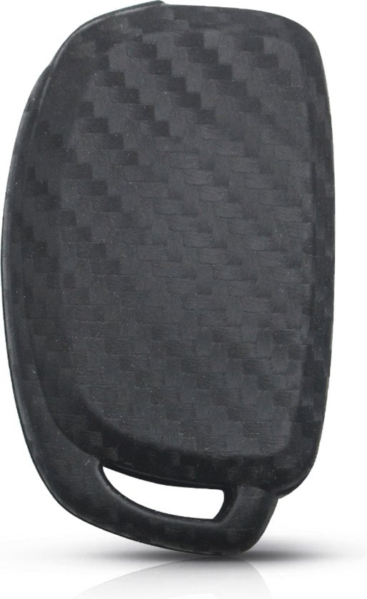 Zachte Carbon Sleutelcover met Knoppen - Geschikt voor Hyundai - Sleutelhoesje Geschikt voor Hyundai Sonata / Fe / Grandeur / i10 / i20 / iX25 / i30 / iX35 / Solaris / Tucson / Elantra - Siliconen Materiaal - Sleutel Hoesje Cover - Auto Accessoires