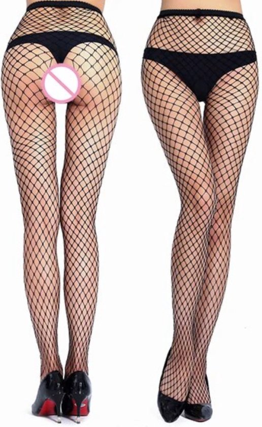 Sexy Panty met Open Kruis - Visnet Panty Zwart - Erotische Panty - Uitdagend - Fishnet Lingerie Kousen - Doorzichtig - One Size