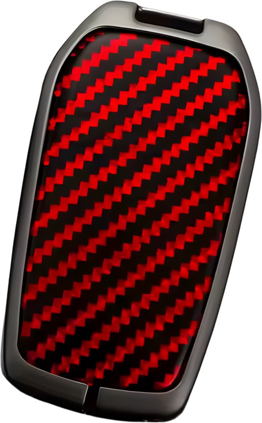 Carbon Look Harde Sleutelcover - Sleutelhoesje Geschikt voor Toyota Yaris Cross / Hilux / Innova / Fortuner / Camry / Land Cruiser 200 / Land Cruiser 300 / Prado / Crown / TLK 200 - Zwart met Rood - Key Cover - Auto Accessoires